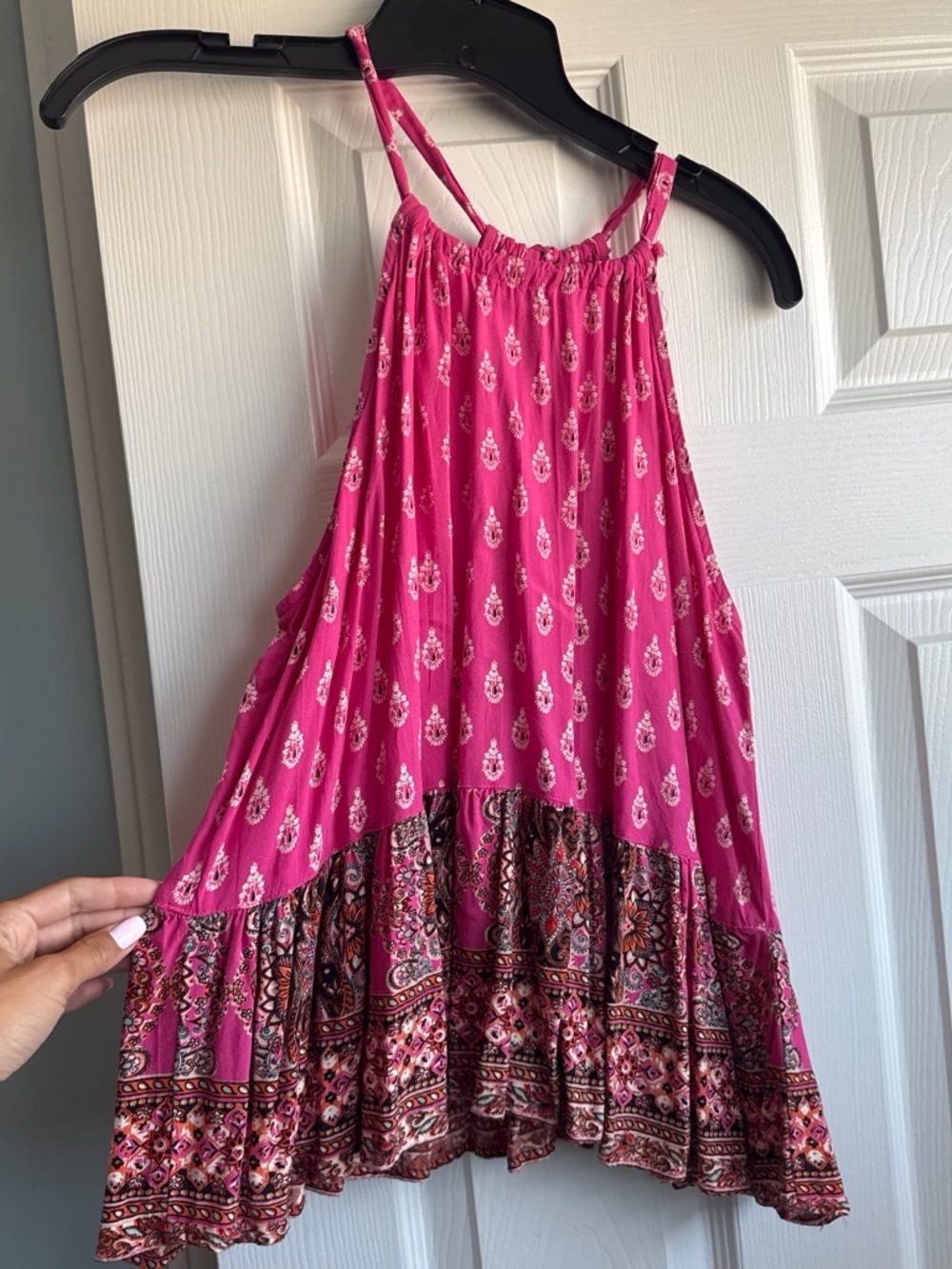 VENUS Hot Pink Printed Spaghetti Strap Tiered Tank